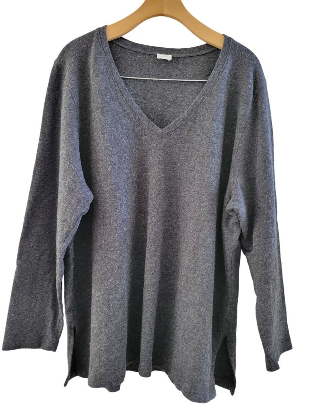 Poetry Gray Cotton Alpaca V neck Sweater Size 16 Soft Knit Minimalist Lagenlook
